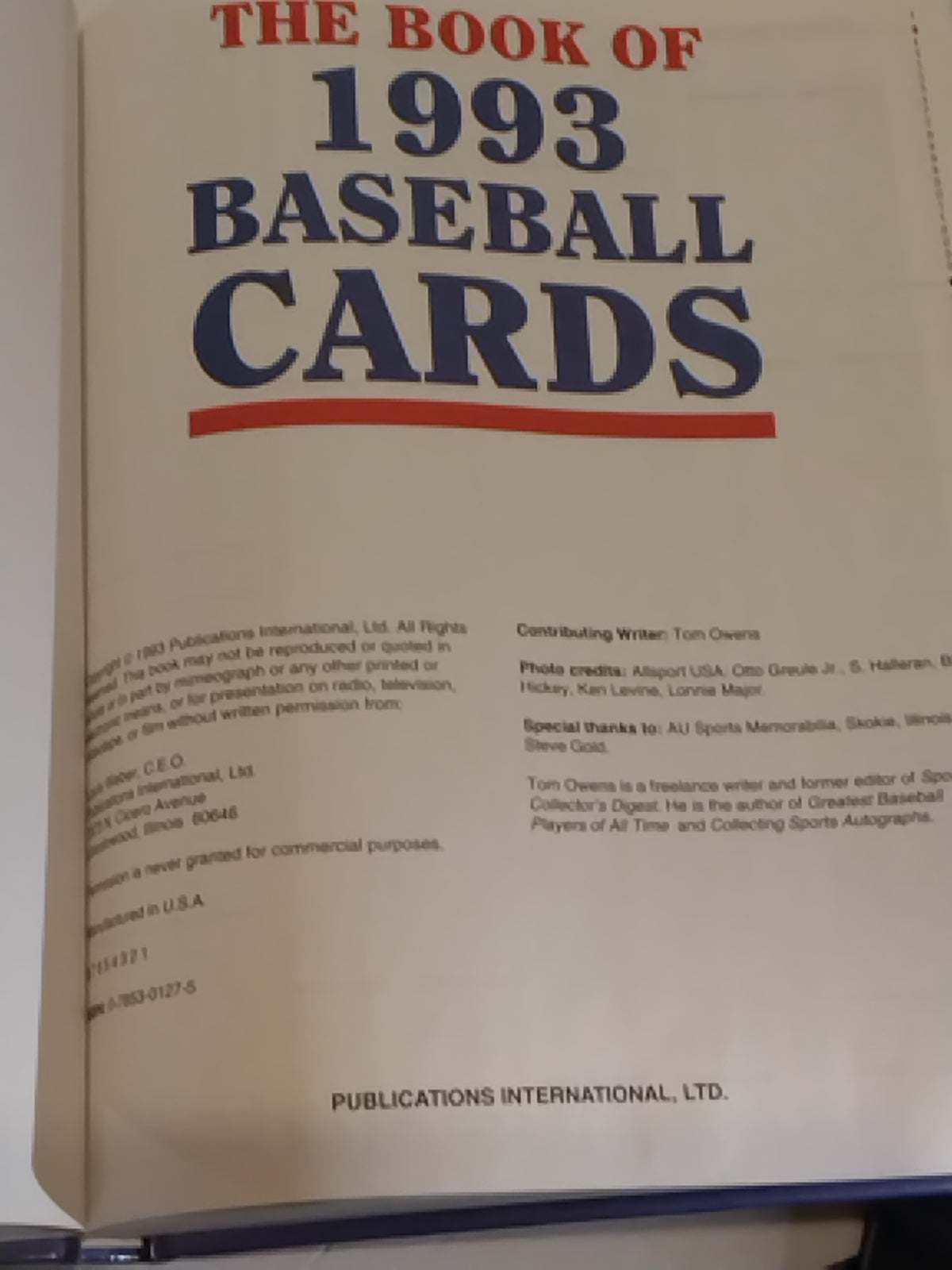 The Book Of 1993 Baseball Cards Book - Fully Illustrated Topps, Score + Extras